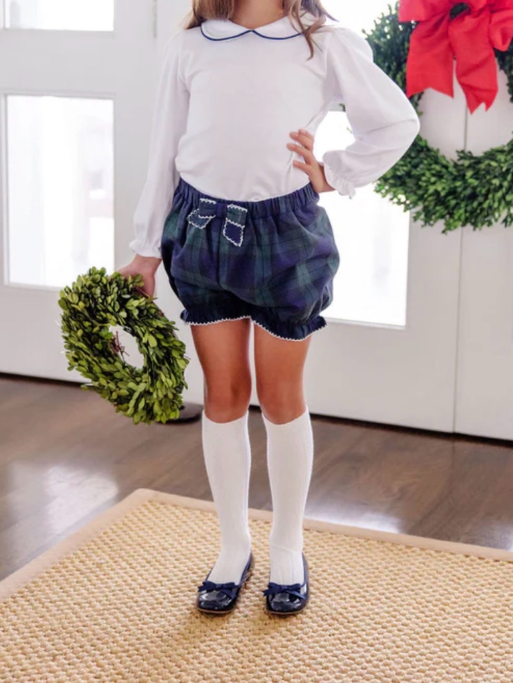 The Beaufort Bonnet Company Navy and Green Plaid Bubble Skort and Top Set Sz 5y